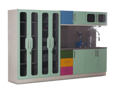 خزانة ملونة لغرفة العمليات مع حوض الغسيل