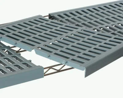 Inox + Sistema de estantes de panel plástico