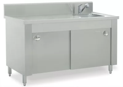 Fregadero para lavado de instrumentos con gabinete inferior (de un solo compartimento)